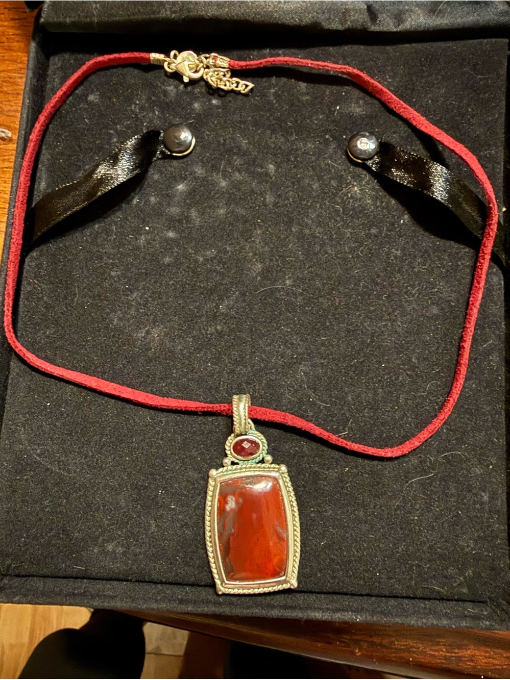 Agate Stone Pendant Necklace - leather cord